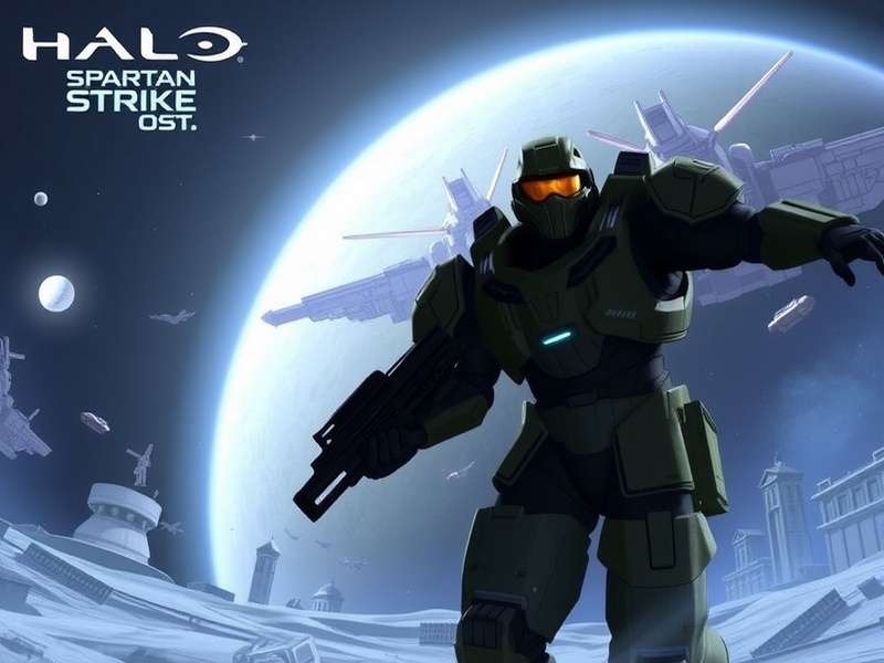 Official Halo Spartan Strike Soundtrack Album Art featuring a Spartan helmet and digital network lines