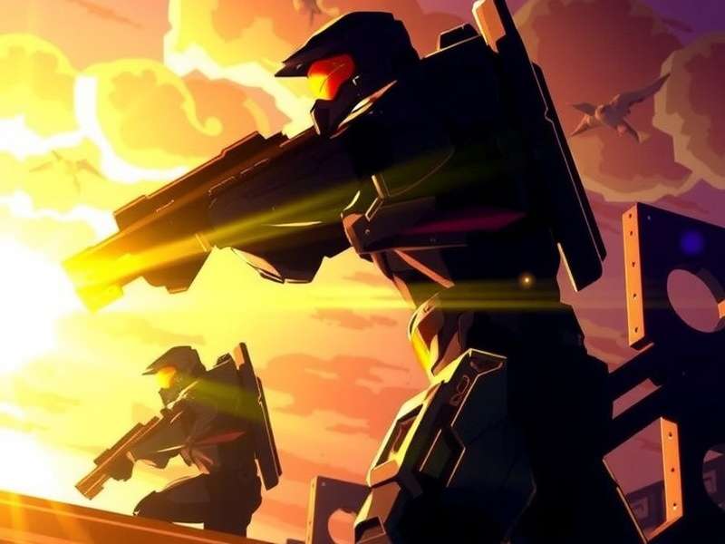 Halo Spartan Strike Wallpaper Anime featuring a Spartan in anime style with energy sword and Covenant ruins